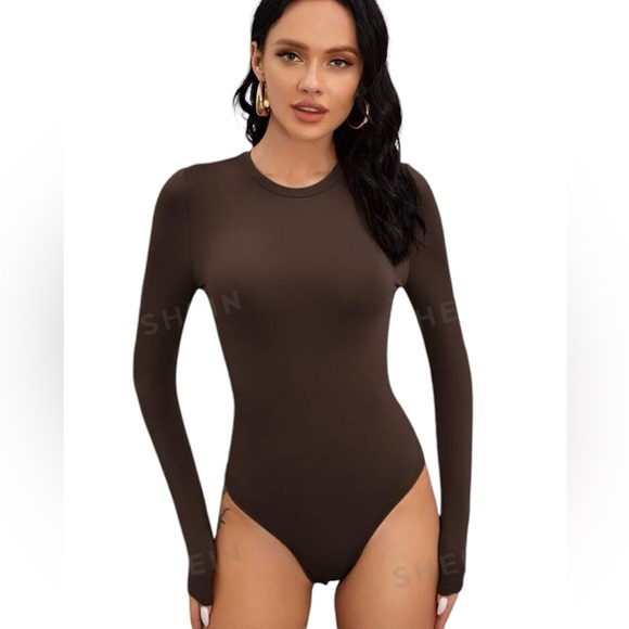 🤎 NWOT! Dark Brown Stretchy Bodysuit - Picture 2 of 6